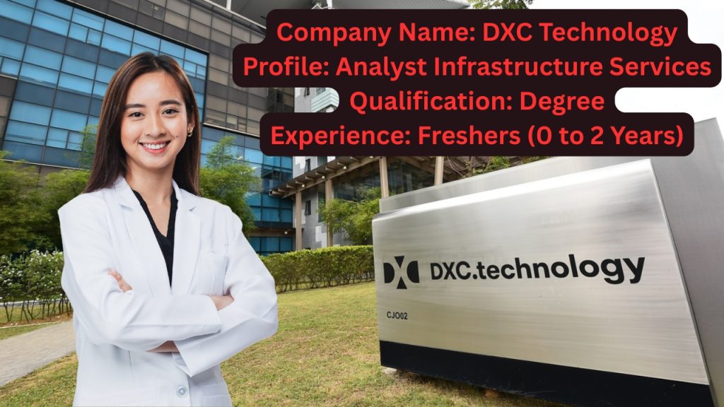 Company Name: DXC Technology
Website: www.dxctechnology.com
Qualification: Any Degree
Location: Bangalore
Experience: Fresher (0 to 2 Years)
Job Role: Analyst Infrastructure Services
Salary: Not disclosed by HR
