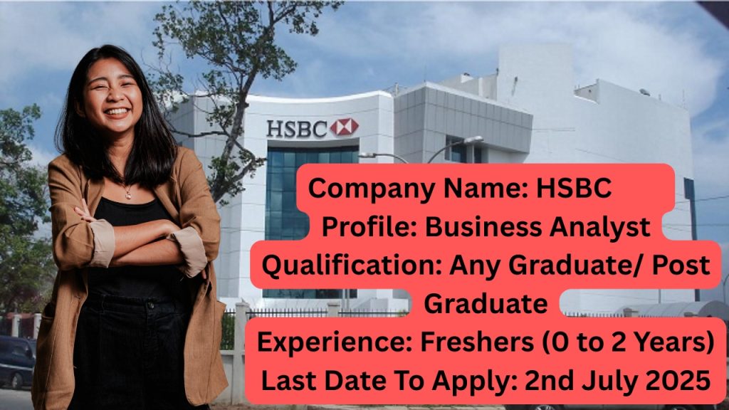Name of the Company: HSBC
Website URL: www.hsbc.com
Educational Qualification: Any Graduate/ Post Graduate
Job Profile: Business Analyst
Experience: Freshers (0 to 2 Years)
Location of the Job: Bangalore
Location of Interview: Bangalore