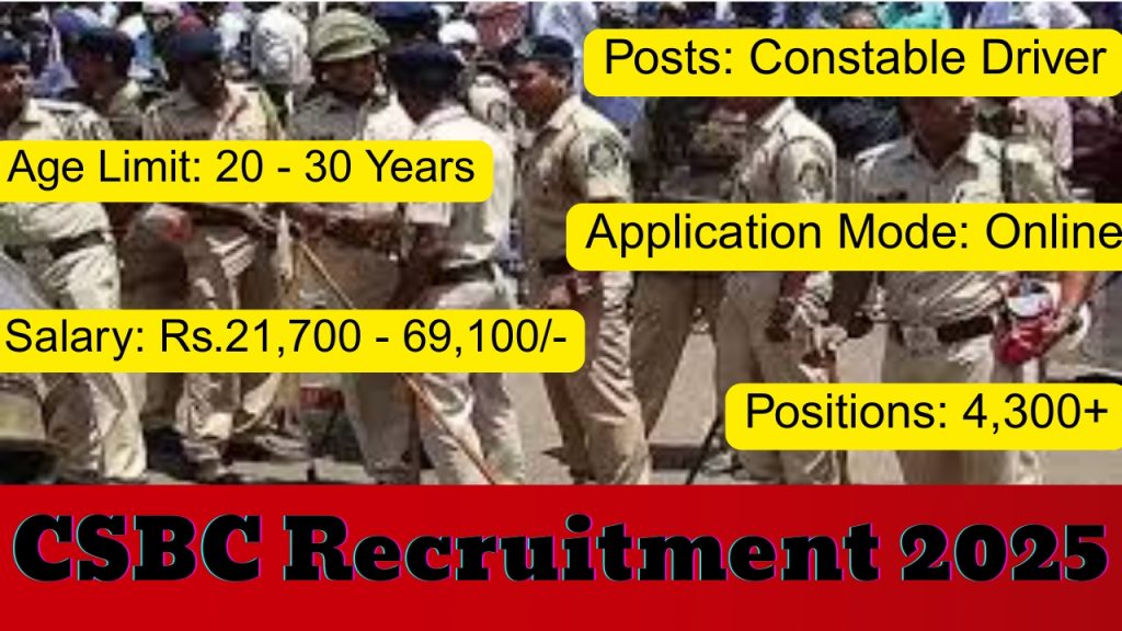 CSBC Bihar Police Recruitment 2025 Notification Out!
Posts: Constable Driver Vacancy
Organization: Central Selection Board of Constable (CSBC Bihar Police)
Positions: 4,300+
Application Mode: Online
Salary: Rs.21,700 - 69,100/-
Age Limit: 20 - 30 Years