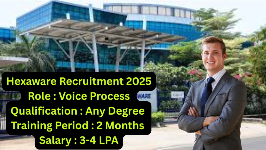 Hexaware Recruitment 2025
Role : Voice Process
Qualification : Any Degree
Training Period : 2 Months
Salary : 3-4 LPA