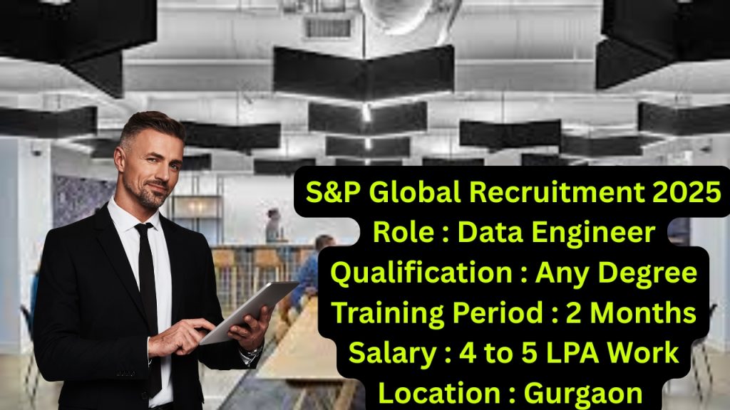 S&P Global Recruitment 2025
Role : Data Engineer
Qualification : Any Degree
Training Period : 2 Months
Salary : 4 to 5 LPA
Work Location : Gurgaon