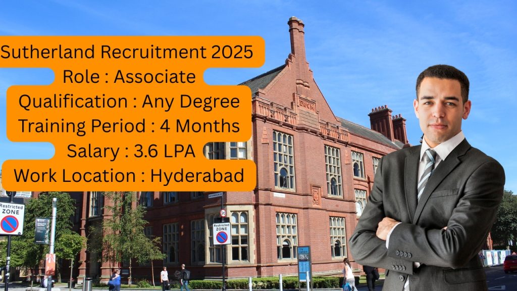 Sutherland Recruitment 2025
Role : Associate
Qualification : Any Degree
Training Period : 4 Months
Salary : 3.6 LPA
Work Location : Hyderabad