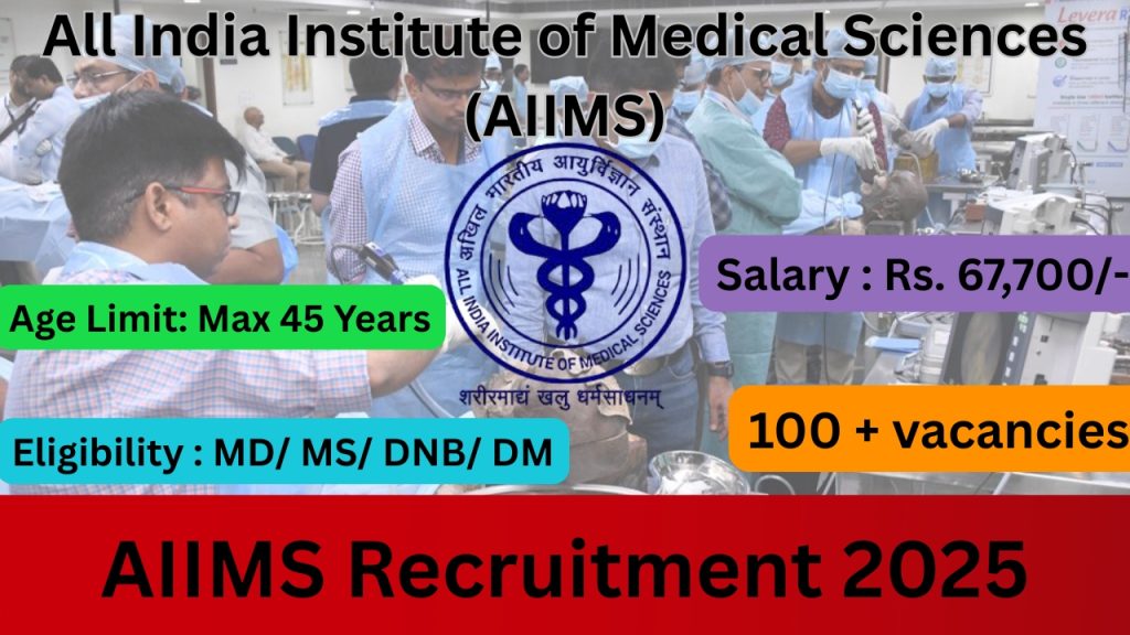 AIIMS Recruitment 2025 Out!
Posts : Senior Resident
Positions : 100+
Organization : All India Institute of Medical Sciences (AIIMS), Patna
Age Limit: Max 45 Years
Application Mode: Online
Salary : Rs. 67,700/-
Eligibility : MD/ MS/ DNB/ DM/