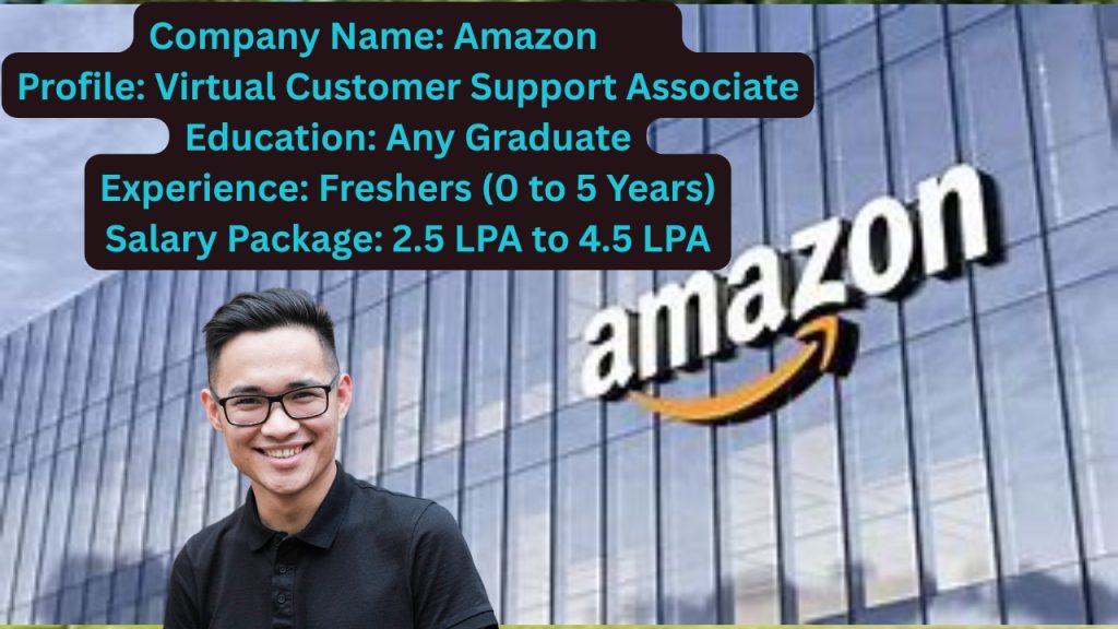 Name of the Company: Amazon
Website URL: www.amazon.com
Educational Qualification: Any Graduate
Job Profile: Virtual Customer Support Associate
Experience: Freshers (0 to 5 Years)
Location of the Job: Hyderabad
Location of Interview: Hyderabad
Last Date to Apply: NA
Salary Package: 2.5 LPA to 4.5 LPA