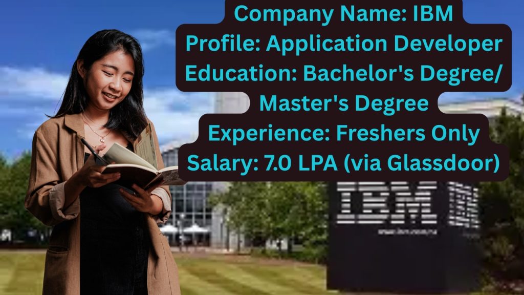 Company Name: IBM
Website: www.ibm.com
Qualification: Bachelor's Degree/ Master's Degree
Location: Hyderabad
Experience: Freshers (0 years)
Job Role: Application Developer
Salary: Best in Industry