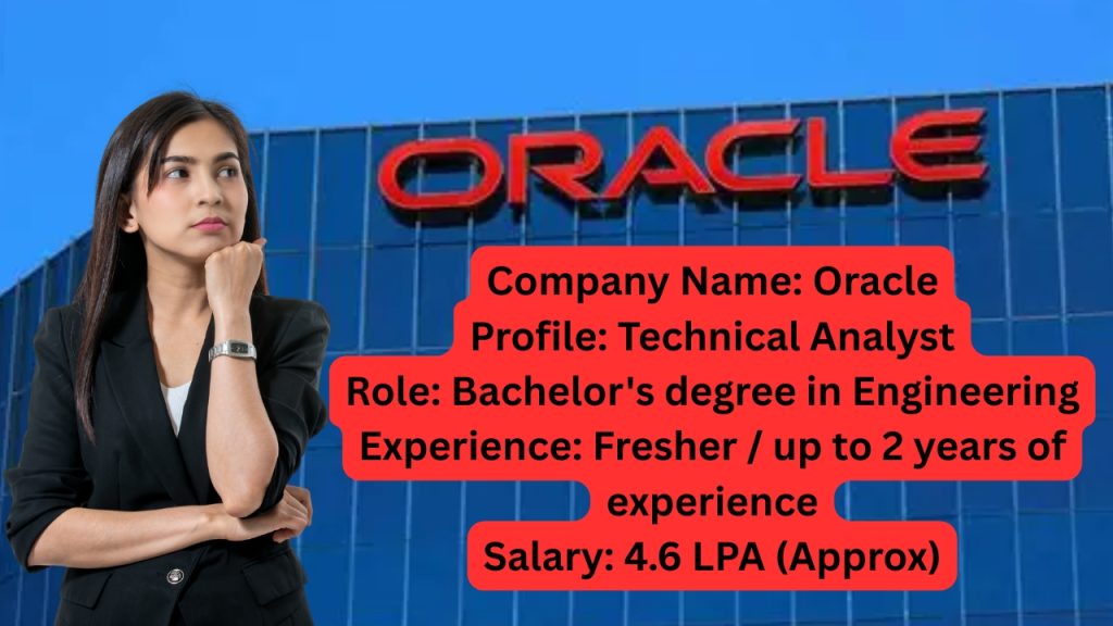 Company Name: Oracle
Website: www.oracle.com
Qualification: Bachelor's degree in computer engineering, computer science, information systems, software engineering, or a related field
Location: Pan India
Experience: Freshers (0 to 2+ Years)
Job Role: Technical Analyst
Salary: Not disclosed by HR