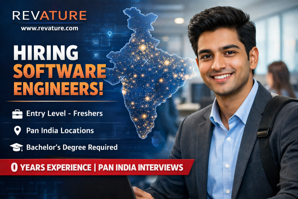 Name of the Company: Revature
Website URL: www.revature.com
Educational Qualification: Bachelor's degree or higher
Job Profile: Software Engineer (Entry Level)
Experience: Freshers (0 Years)
Location of the Job: Pan India
Location of Interview: Pan India
Last Date to Apply: ASAP
Salary Package: Stipend will be provided
Number Of Job Openings: NA
Job Requisition/ ID: NA